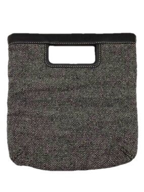BANANA REPUBLIC—Vtg—B&W Wool Blend Fabric and Black Leather Trim Slim Clutch